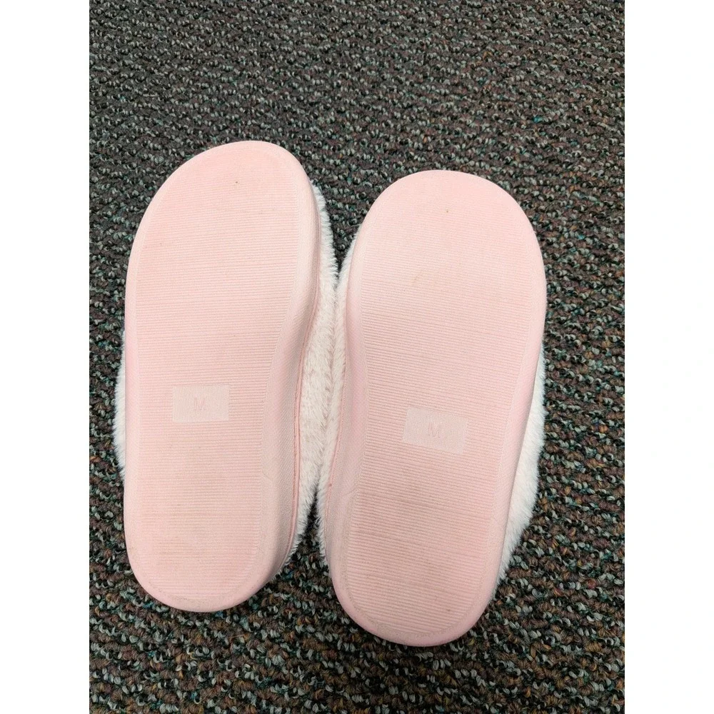 Kensie Girl Kids Pink Faux Fur Pom Pom Slippers House Shoes Size M 13/1